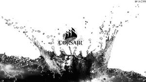 Corsair 標誌被黑白戲劇性的水花包圍。