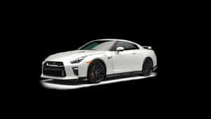 白色日產GT-R跑車在黑色背景上孤立，帶有攝影棚照明。 — 汽車 壁紙