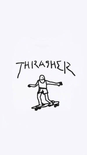 Thrasher雜誌標誌，帶有微笑滑板手的簡單線條畫。
