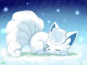 一隻白狐在星空下的雲朵上睡覺。 — 可愛 壁紙