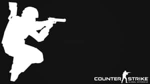 白色剪影，士兵在黑色背景上瞄準槍支，帶有Counter Strike標誌。 — 黑白藝術 壁紙