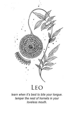 獅子座星座符號搭配蒲公英插圖及勵志文字。