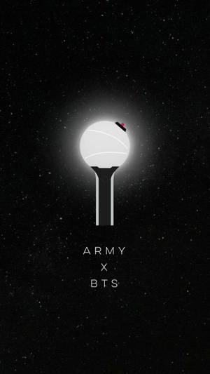 發光白色應援棒帶紅色心形，星空背景，標示ARMY x BTS