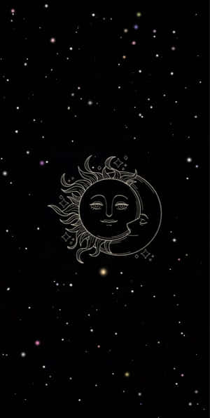 帶有臉孔的太陽和月亮在星空下親吻。 — 唯美月亮動圖 壁紙