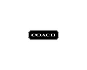 白色背景上的黑色矩形標誌，帶有白色 COACH 文字