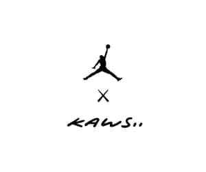 黑色剪影的籃球運動員跳起持球，上方有KAWS簽名。 — Jordan 標誌 GIF 壁紙