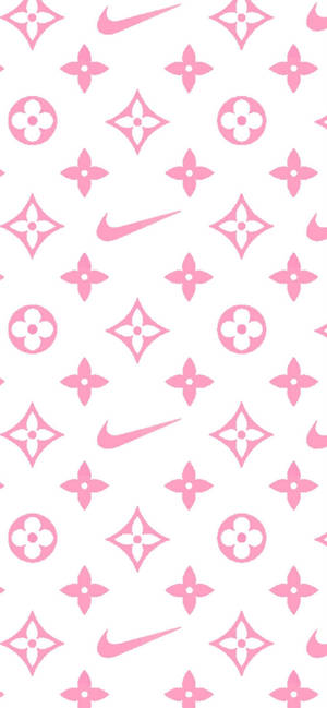 粉紅色 Louis Vuitton 和 Nike 標誌在白色背景上重複排列。 — iPhone 18 Pro 壁紙