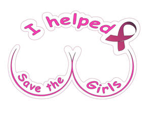 粉紅色絲帶鬍子標誌，帶有文字「I helped Save the Girls」
