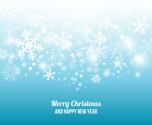 雪花落在藍色漸變背景上，帶有Merry Christmas和Happy New Year文字。