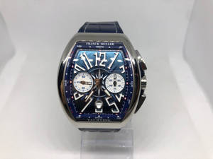 奢華 Franck Muller Yachting 手錶，指南針錶盤，藍色皮革錶帶。