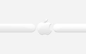 兩個白色條之間居中放置的Apple標誌（淺灰色背景）。