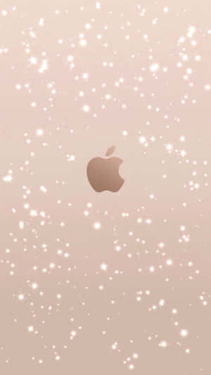 玫瑰金色 Apple 標誌，在胭脂色背景上帶有閃爍的白色圓點。