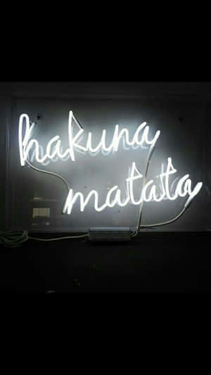 深色牆壁上以草書顯示hakuna matata的白色霓虹燈牌。