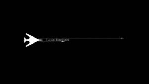 黑色背景上帶有標籤的白色 Tu-160 Blackjack 轟炸機剪影。