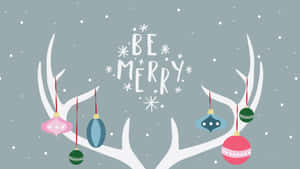 節日鹿角裝飾著色彩繽紛的飾物和雪花，並帶有「Be Merry」文字。 — 簡約聖誕 壁紙