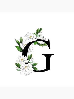 黑色字母G裝飾著白色梔子花和綠葉。