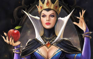 邪惡女王拿著紅蘋果的奇幻插圖 — 藝術 壁紙