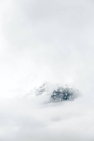 冬日裡，白雪覆蓋的山峰聳立於雲海之上。