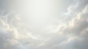 在明亮天空背景下，以柔和白色和灰色色調旋轉的空靈雲朵