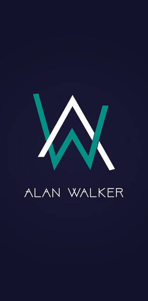 Alan Walker標誌，在深藍色背景上以白色和藍綠色風格化的AW。