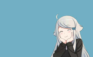 銀色頭髮的動畫女孩微笑托腮。 — 開心 GIF 壁紙