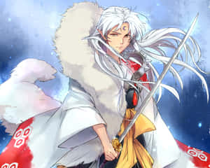 雪景中白髮持劍的動漫武士。 — 隻狼 壁紙