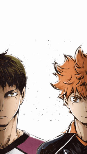兩個表情嚴肅、髮色對比的動漫男孩。 — 排球少年 GIF 壁紙