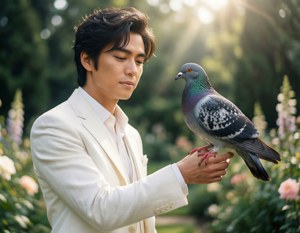 王子喺寧靜花園入面同一隻白鴿相處 — 王子 壁紙