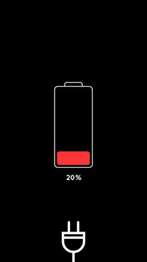 電池圖標顯示20%電量及插頭符號，背景為黑色。 — 黑色動態圖 壁紙
