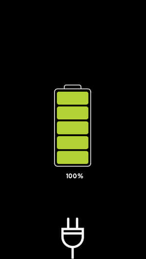 黑色背景上100%電池帶綠色段和插頭圖標。 — 綠色動態圖 壁紙