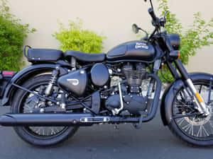 啞光黑色 Royal Enfield 電單車泊喺戶外近綠色灌木叢。 — 啞光黑色 壁紙