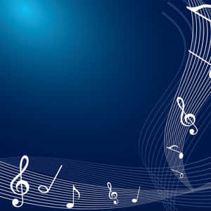 在藍色漸變背景上流動的白色音符 — 音樂美學 壁紙
