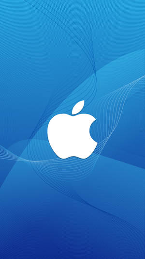白色Apple標誌在藍色背景上帶有流動線條