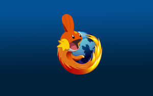 Firefox 瀏覽器標誌，橙色狐狸環繞藍色地球。 — 可愛寵物小精靈 壁紙