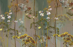 植物插圖，有高莖同精緻嘅花朵，用柔和嘅粉彩調。