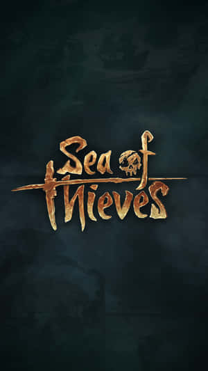 金色Sea of Thieves標誌連骷髏頭喺黑暗紋理背景上。