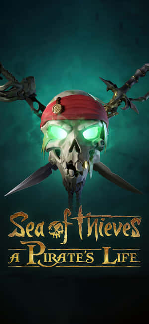 來自《Sea of Thieves》遊戲標誌的發光眼睛和交叉劍的海盜頭骨。