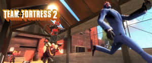 Team Fortress 2 角色在木製穀倉結構內戰鬥。 — 3440x1440 壁紙
