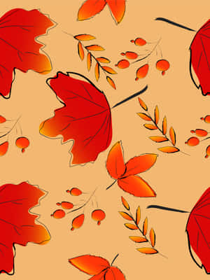 米色背景上的紅色和橙色秋葉和漿果