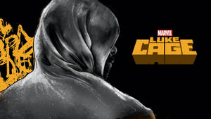 盧克·凱奇穿著連帽斗篷，帶有Marvel標誌和塗鴉背景。 — 漫威超級英雄 壁紙