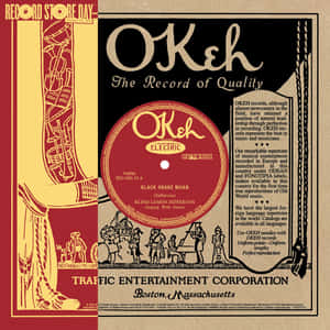 復古 Okeh 唱片標籤海報，宣傳 Blind Lemon Jefferson 的《Black Snake Moan》。