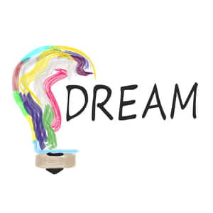 一個手繪燈泡，充滿彩虹色，旁邊是DREAM一詞。 — 夢境 GIF 壁紙