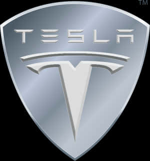 黑色背景上的銀色 Tesla 標誌盾牌徽章