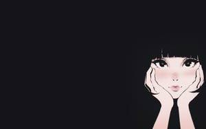 動漫女孩雙手托腮，黑色背景