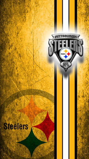 匹茲堡鋼人隊NFL標誌和星星徽章，位於紋理金色背景上。