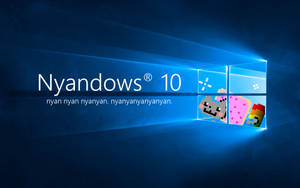像素風格的Windows 10標誌，帶有Nyan Cat和Pop It玩具。