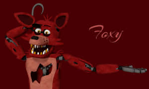 紅色機械狐狸角色Foxy，帶鉤手和尖牙，深紅色背景。 — 螢幕保護 壁紙
