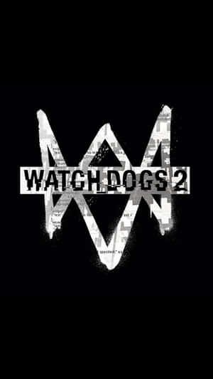 Watch Dogs 2 遊戲標誌，在黑色背景上帶有故障效果
