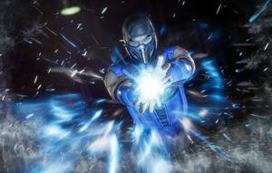 Mortal Kombat 角色在破碎的環境中產生藍色能量。