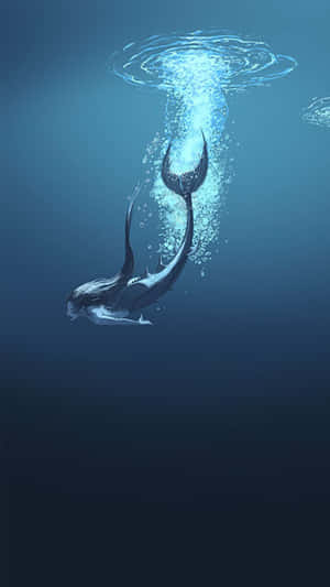一條美人魚在深藍色海水中上升，留下一串氣泡。 — 海洋 壁紙
